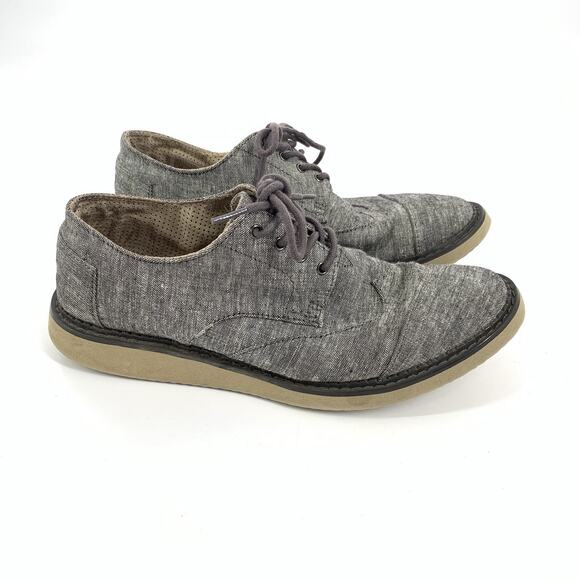 Toms Brogue Chambray Casual Shoes Lace Up Sneakers Size 8.5 Mens Light Gray - Picture 1 of 8